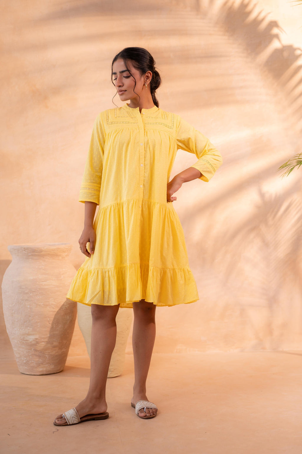 Juniper Zest Bloom Yellow Tiered Summer Dress | Grocsy