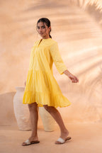 Juniper Zest Bloom Yellow Tiered Summer Dress | Grocsy