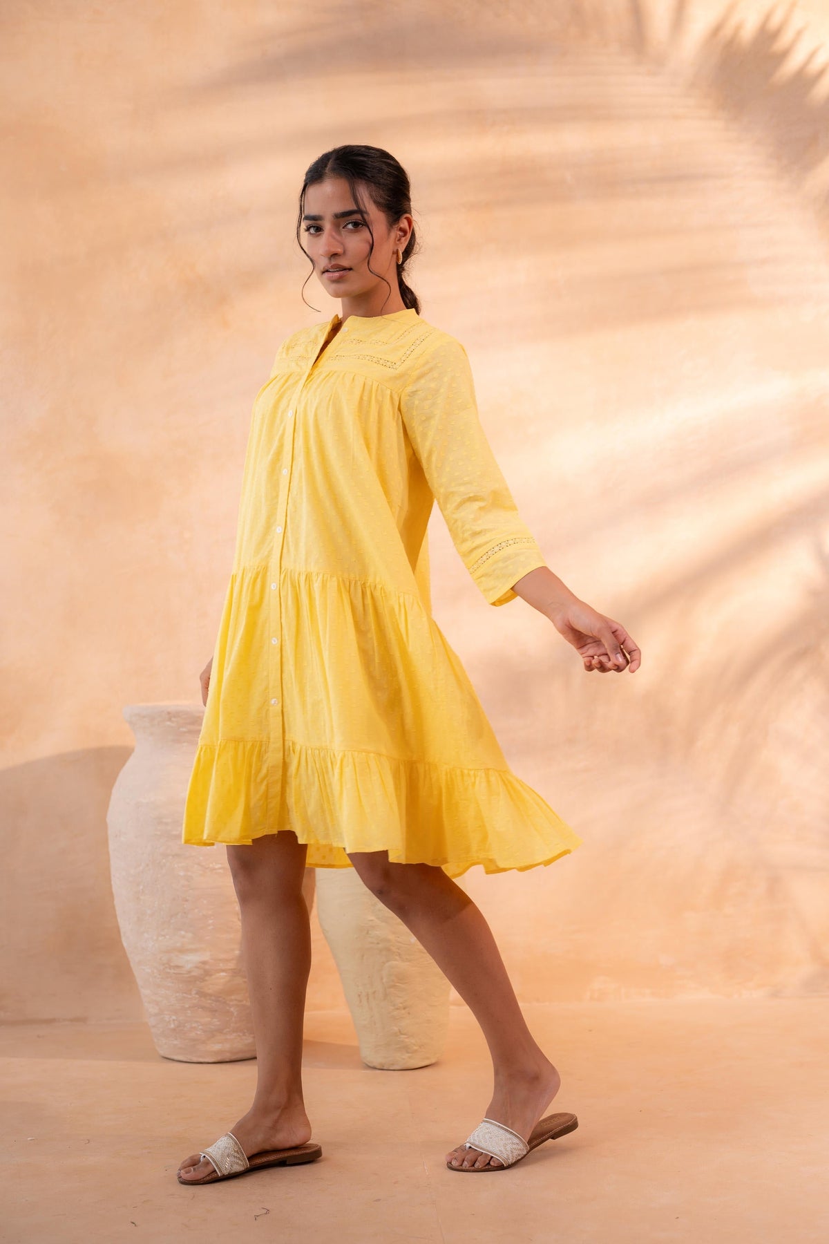 Juniper Zest Bloom Yellow Tiered Summer Dress | Grocsy