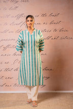 Juniper Teal Nomad Stripe Relaxed Kurta | Grocsy