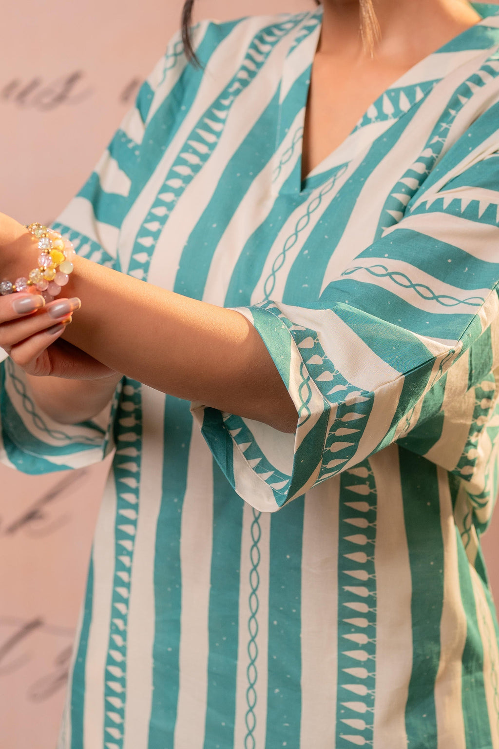 Juniper Teal Nomad Stripe Relaxed Kurta | Grocsy