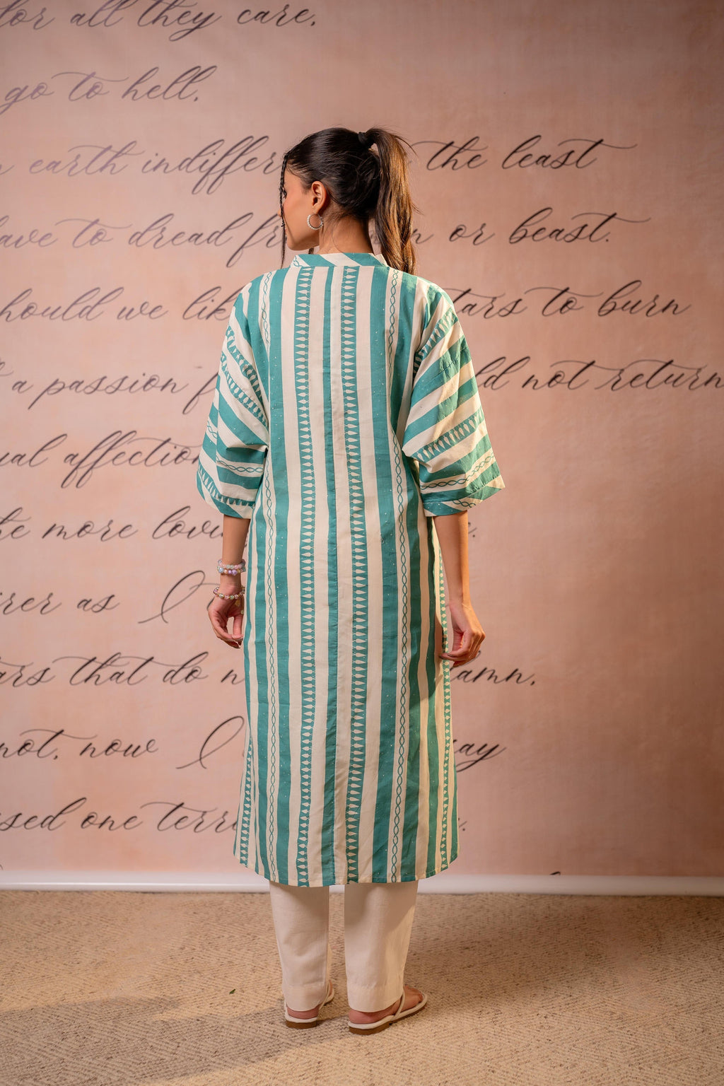 Juniper Teal Nomad Stripe Relaxed Kurta | Grocsy