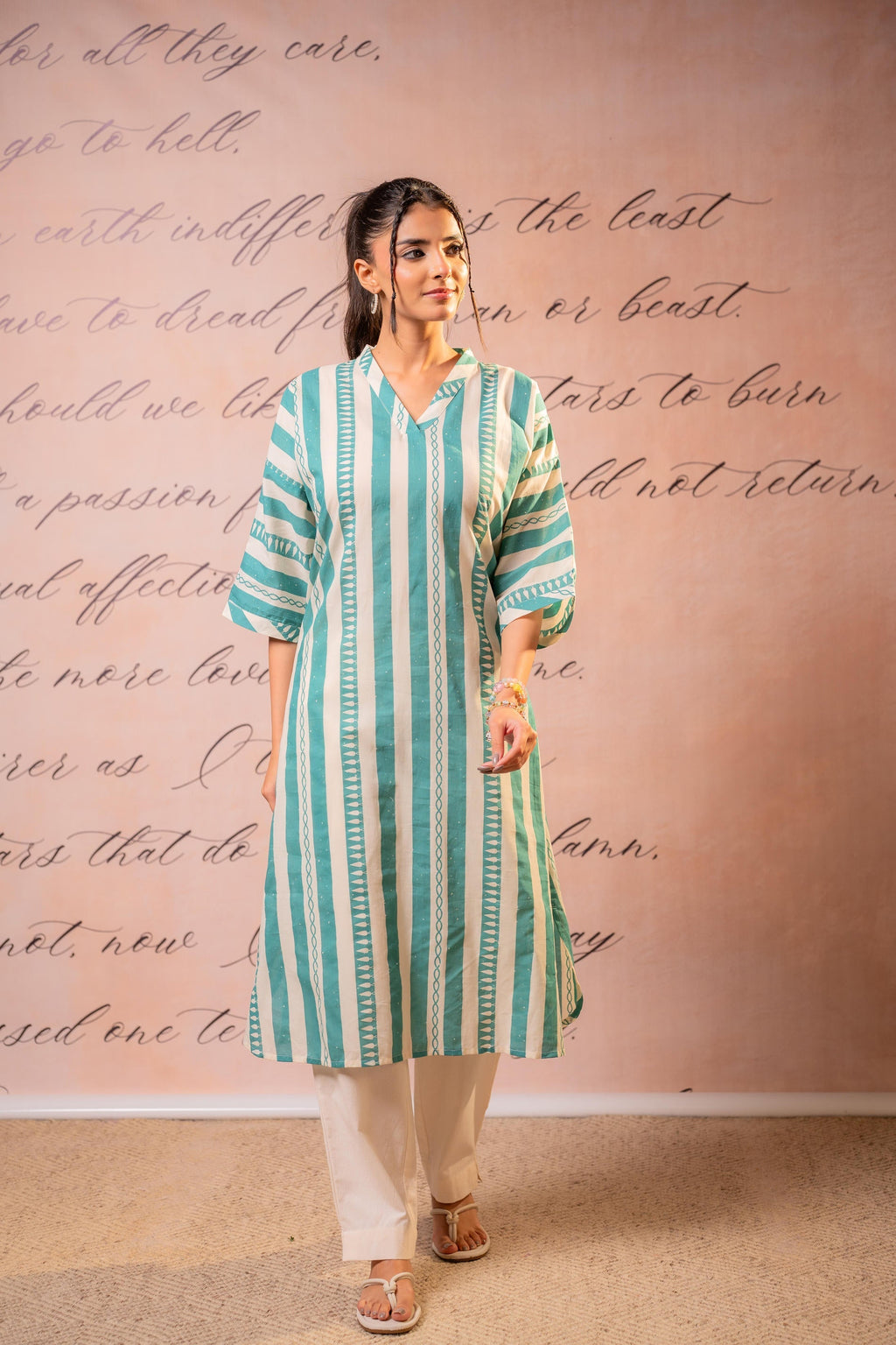 Juniper Teal Nomad Stripe Relaxed Kurta | Grocsy