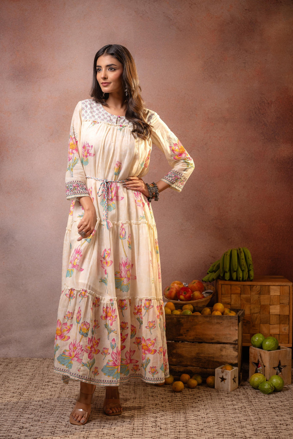 Juniper Ivory Gulbahar Tiered Boho Maxi Dress | Grocsy