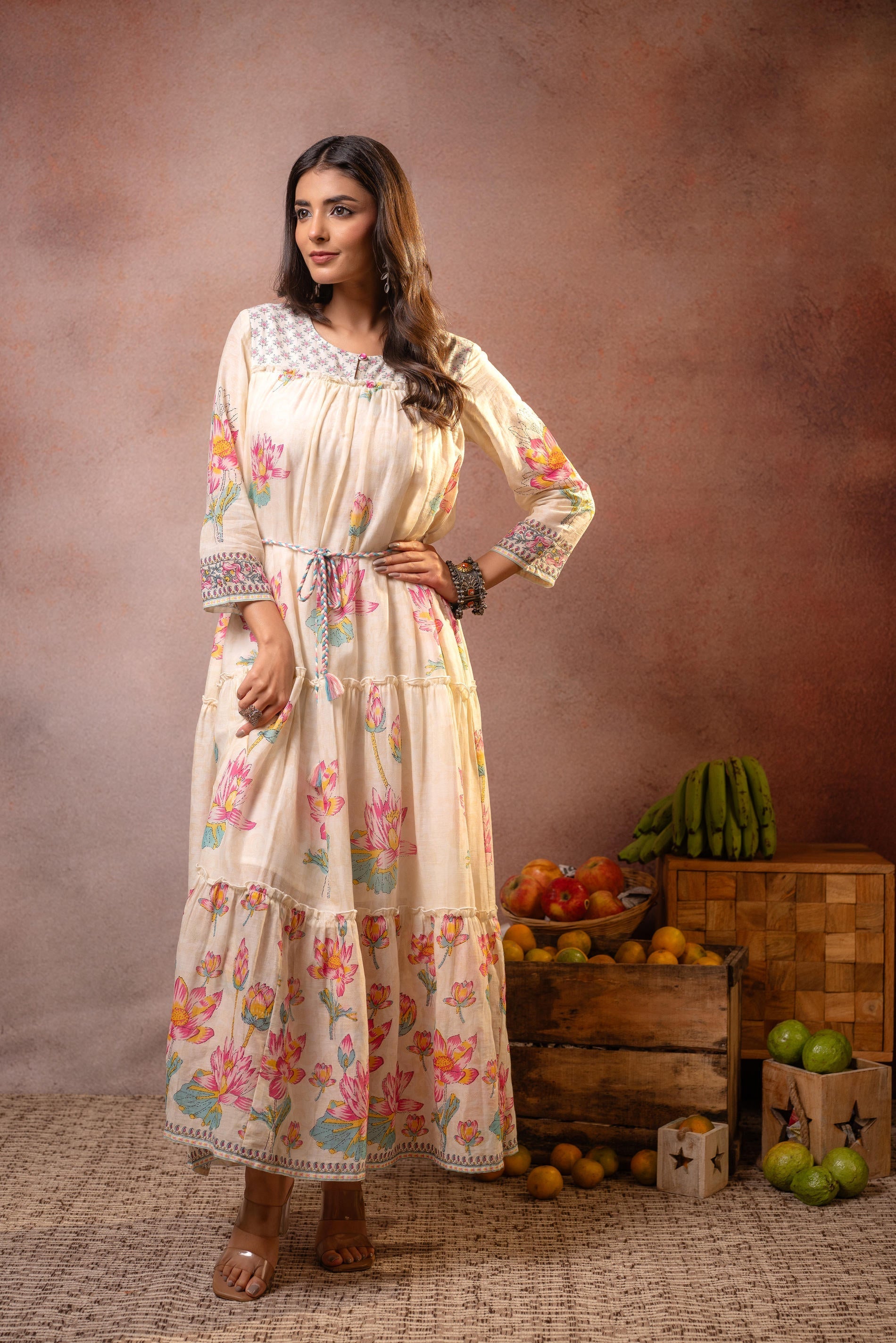 Juniper Ivory Gulbahar Tiered Boho Maxi Dress | Grocsy