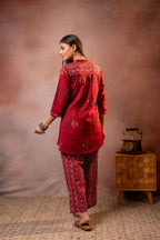 Juniper Maroon Blossom Printed Co-ord Set | Grocsy