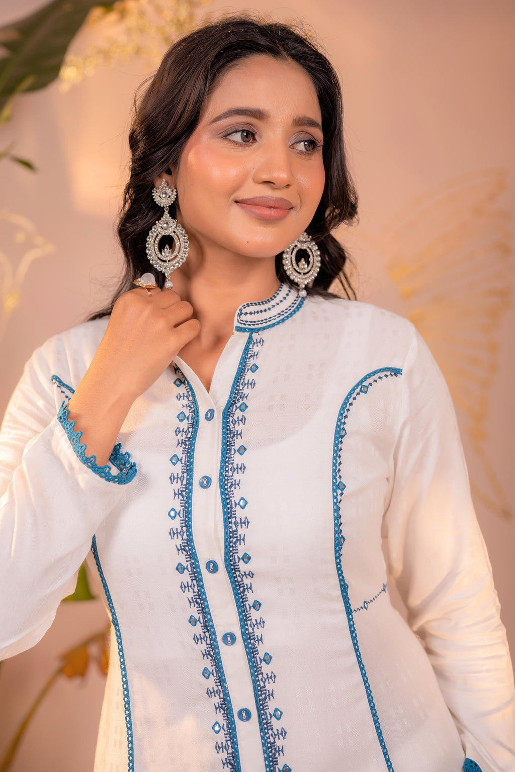 Juniper White Indigo Linework Kurta Set | Grocsy