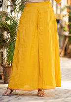 Juniper Mustard Ethnic Motif Printed Cotton Kurta Palazzo And Dupatta Set With Thread & Mirror Work | Grocsy