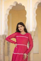 Juniper Fuchsia Tiered Ethnic Maxi Dress with Lace Inserts | Grocsy