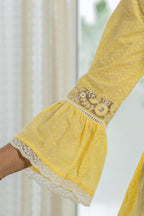 Juniper Lime Yellow Ethnic Peplum Top with Lace & Sequin Embroidery | Grocsy