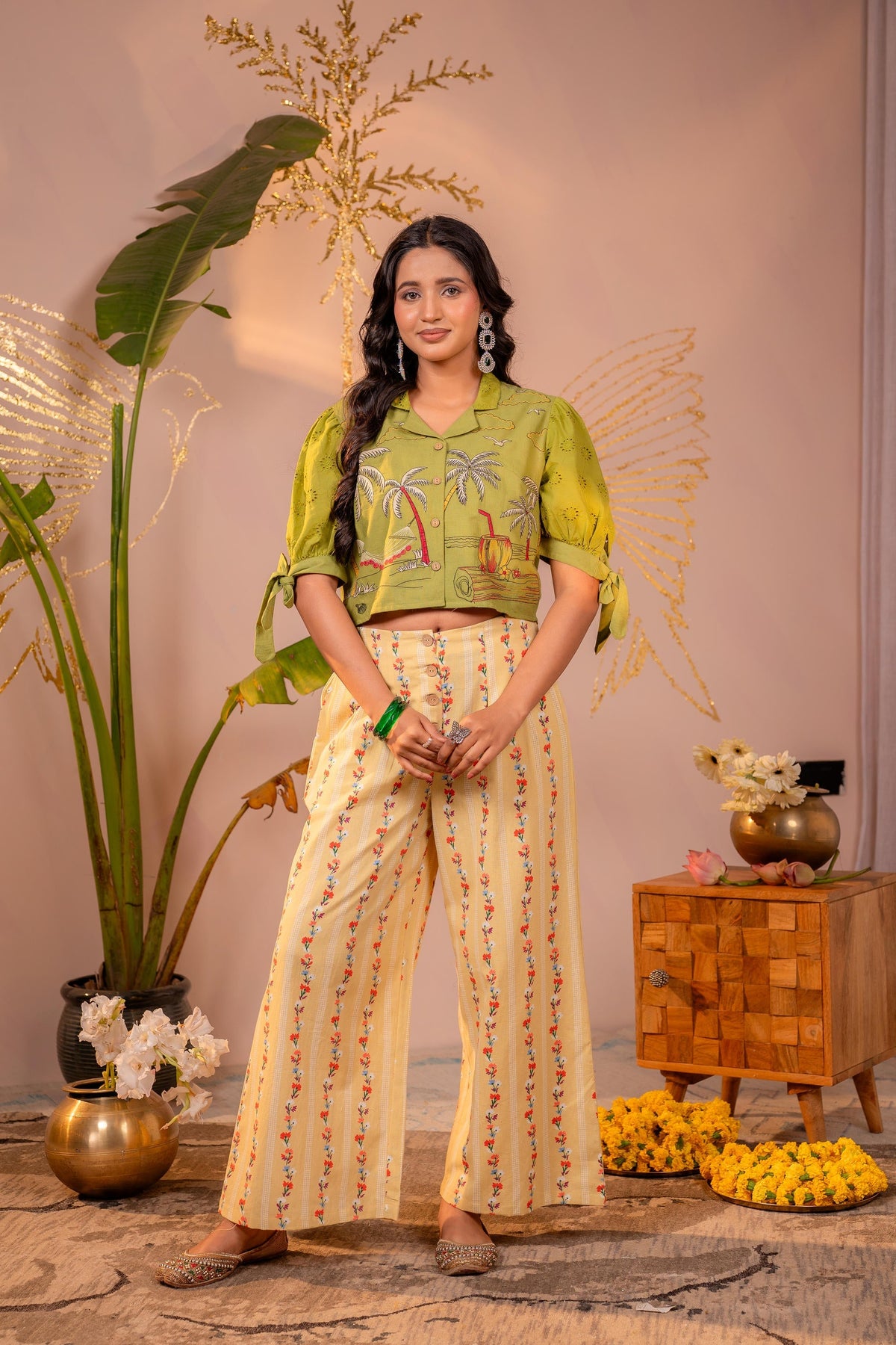 Juniper Palm Muse Beige Co-Ord Set | Grocsy