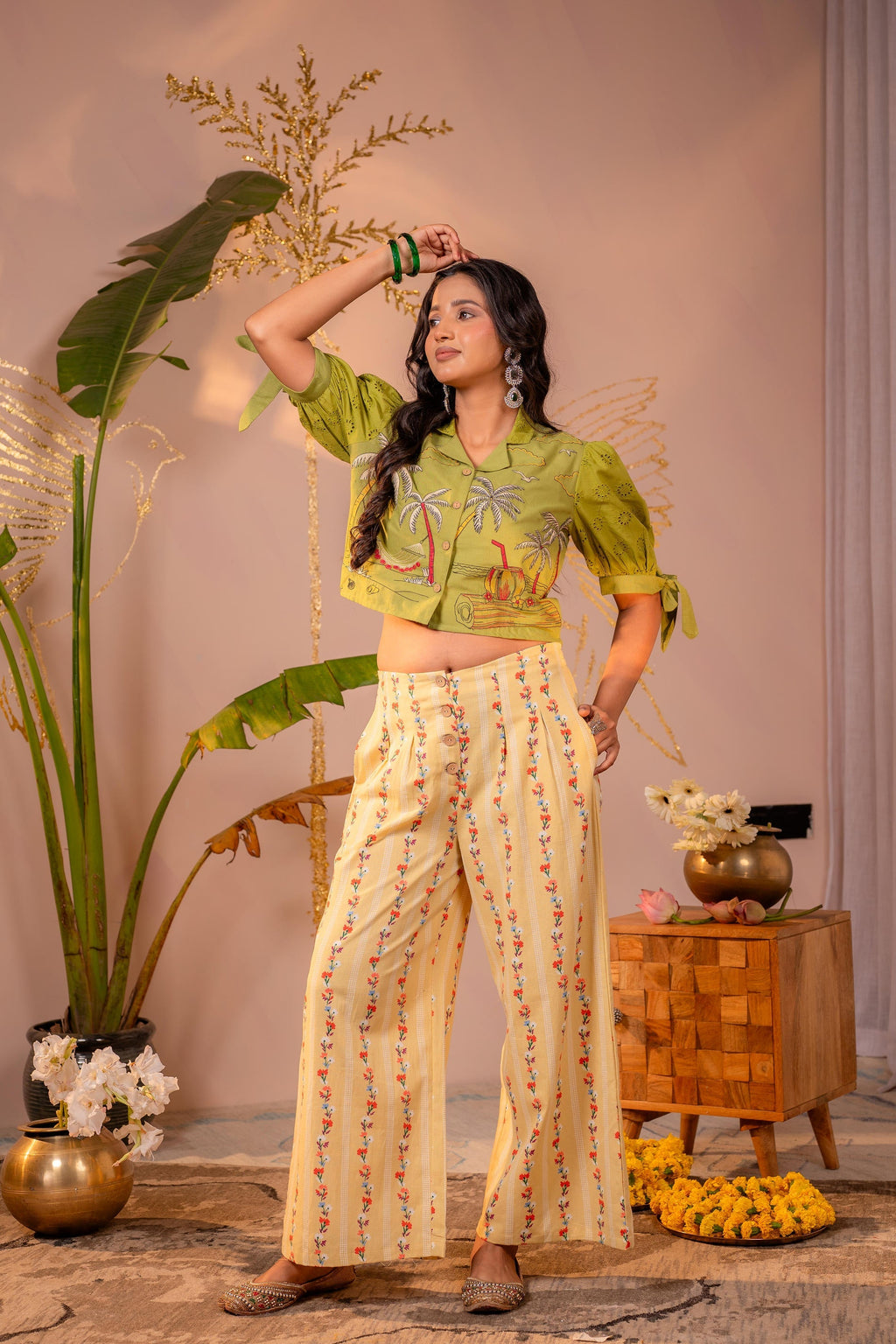 Juniper Palm Muse Beige Co-Ord Set | Grocsy