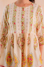 Juniper Beige Printed Flared Ethnic Tunic with Button Placket | Grocsy