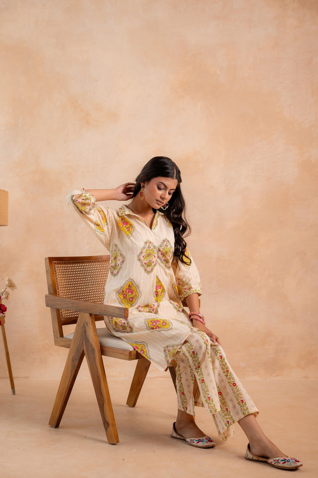 Juniper Beige Heritage Print Kurta And Pant Set | Grocsy