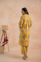Juniper Mustard Heritage Print Kurta And Pant Set | Grocsy