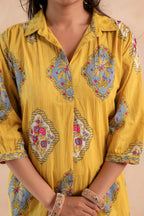 Juniper Mustard Heritage Print Kurta And Pant Set | Grocsy