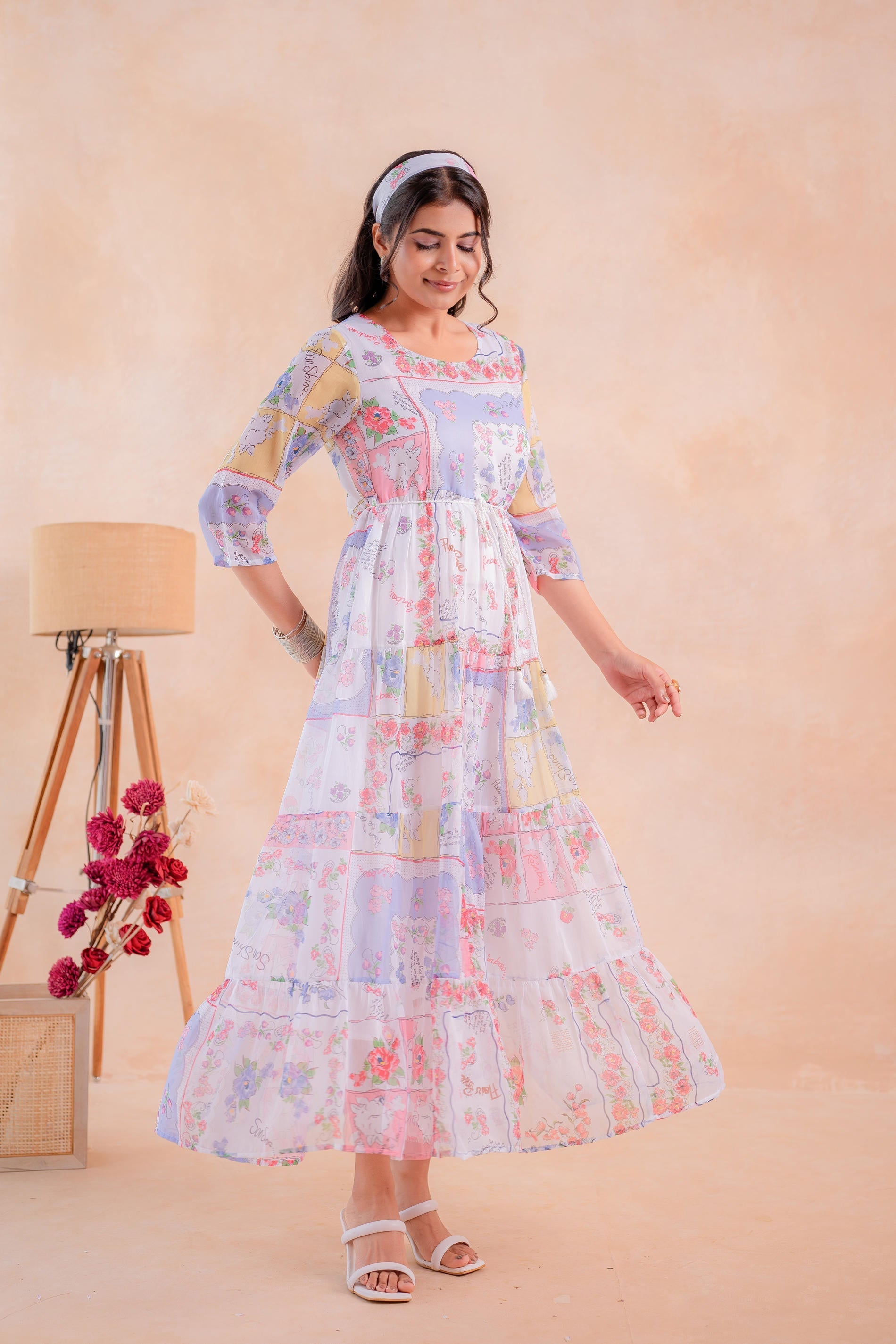 Juniper Pastel Patch Garden Tiered Maxi Dress | Grocsy