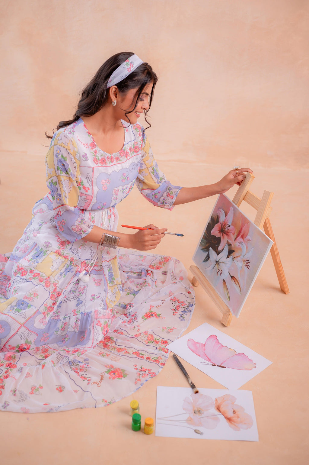 Juniper Pastel Patch Garden Tiered Maxi Dress | Grocsy