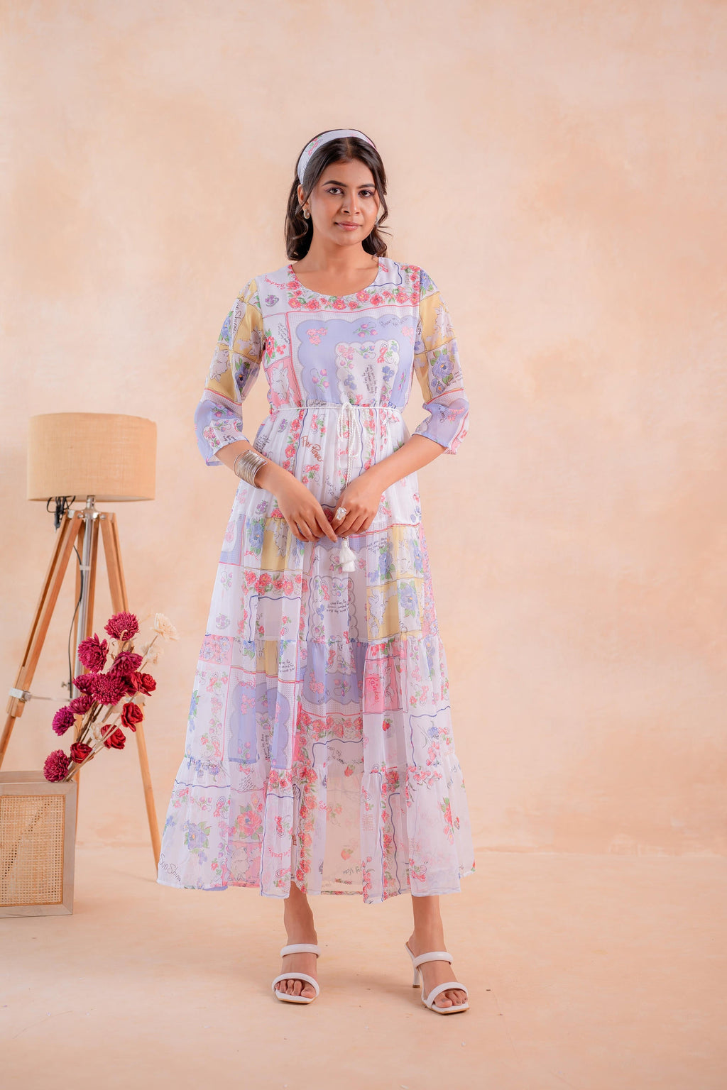Juniper Pastel Patch Garden Tiered Maxi Dress | Grocsy