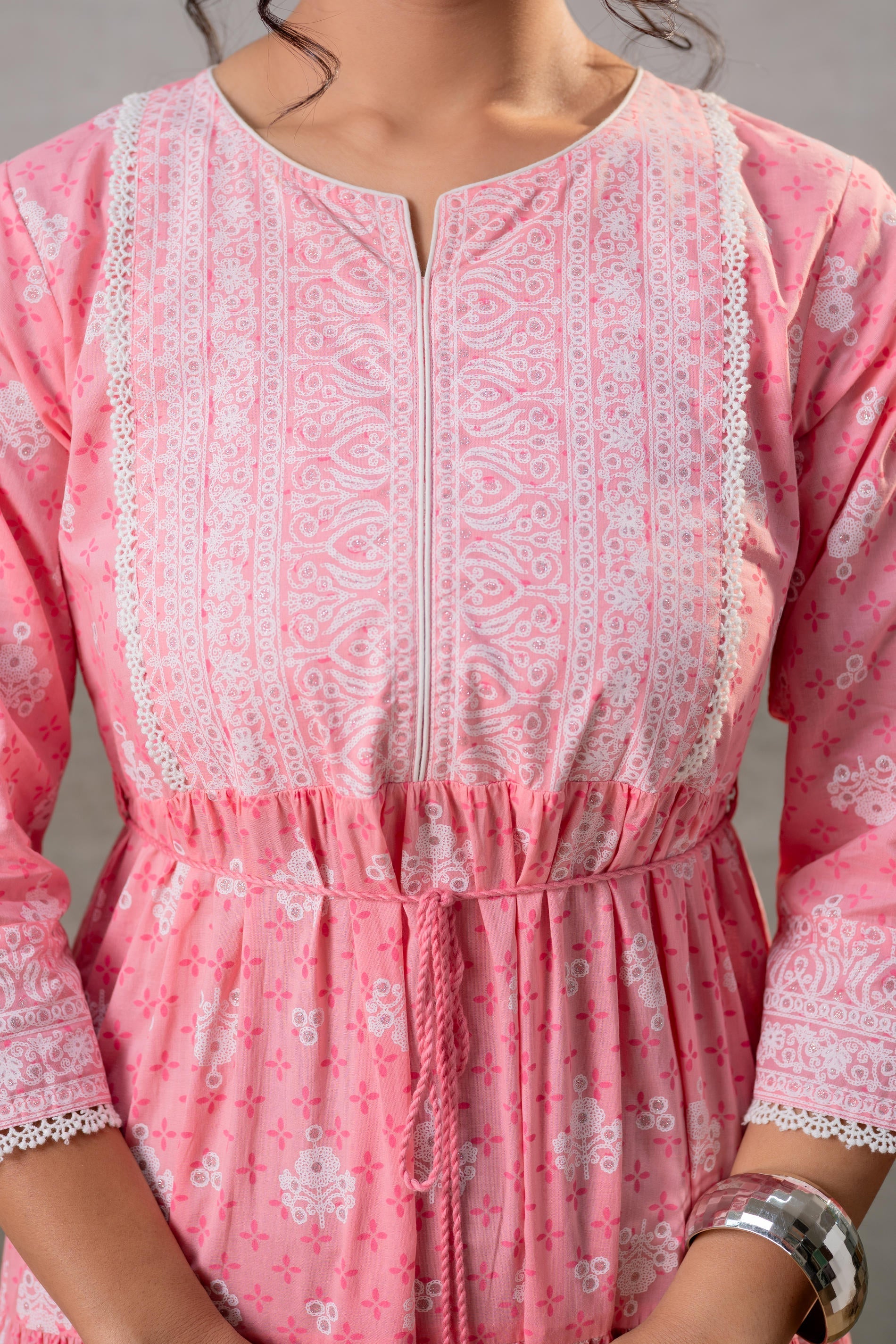 Juniper Baby Pink Tiered Anarkali Dress | Grocsy