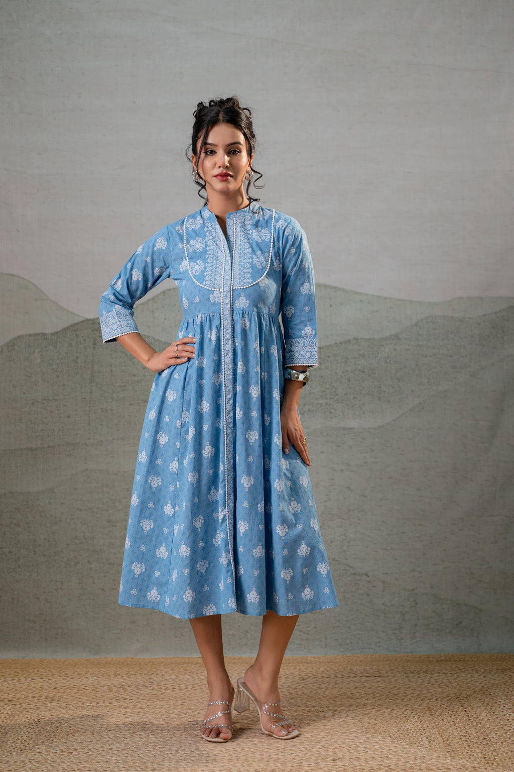 Juniper Neel Pushp Gathered Anarkali Dress | Grocsy