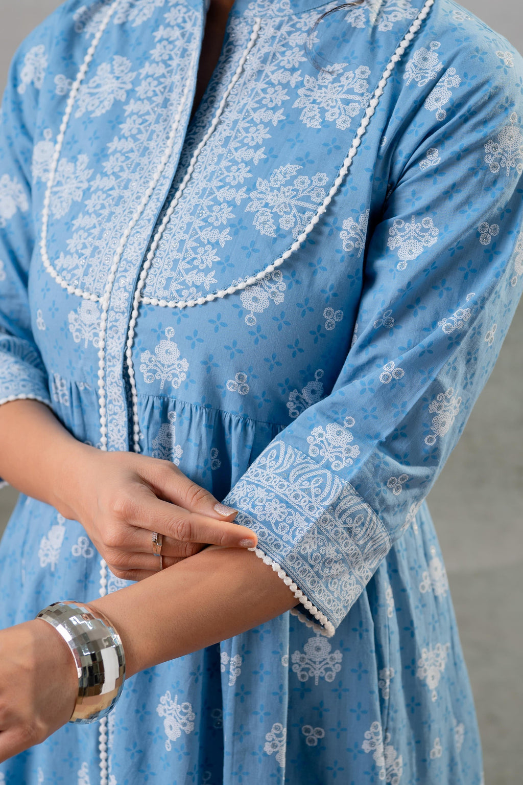 Juniper Neel Pushp Gathered Anarkali Dress | Grocsy