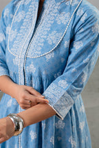 Juniper Neel Pushp Gathered Anarkali Dress | Grocsy
