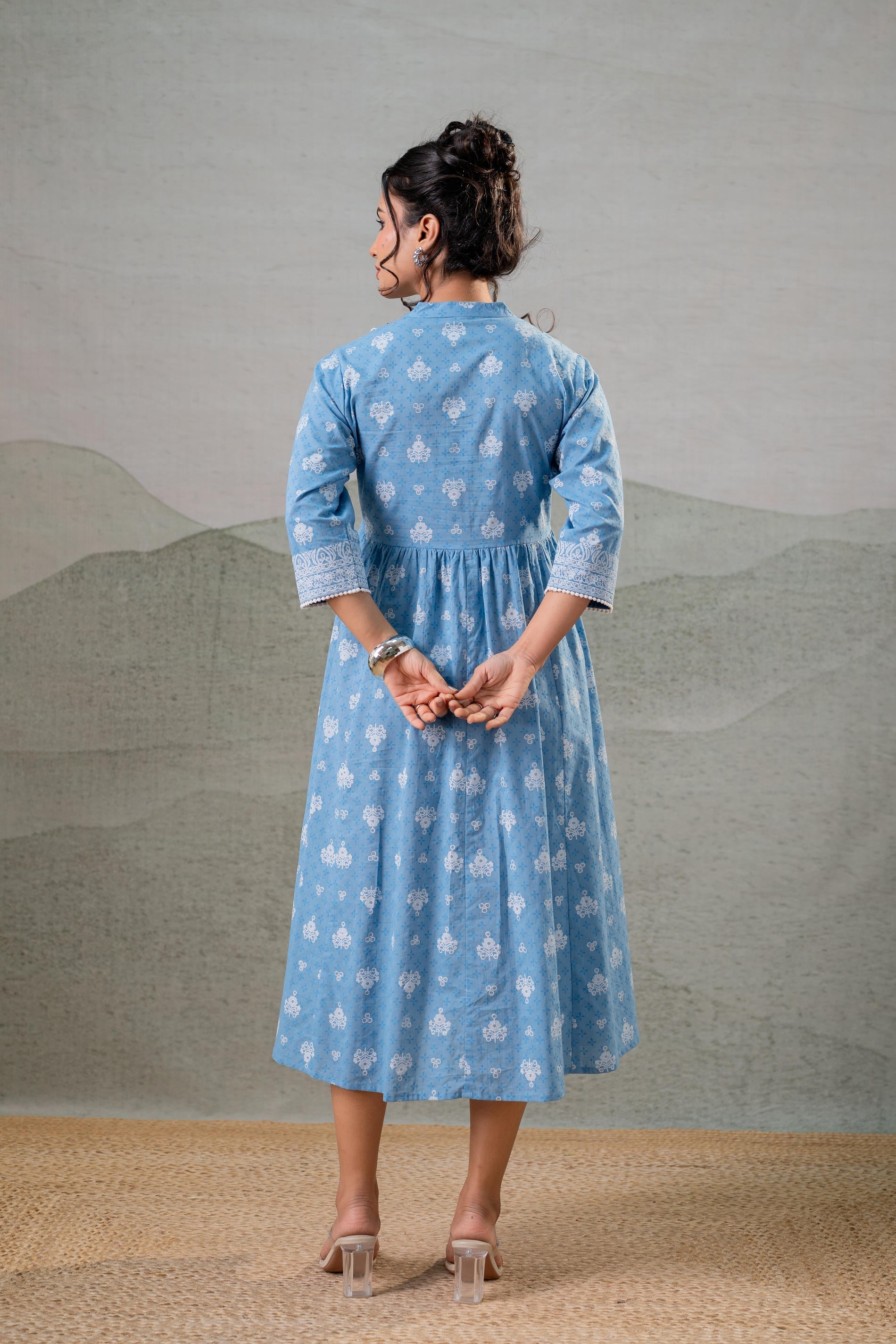 Juniper Neel Pushp Gathered Anarkali Dress | Grocsy