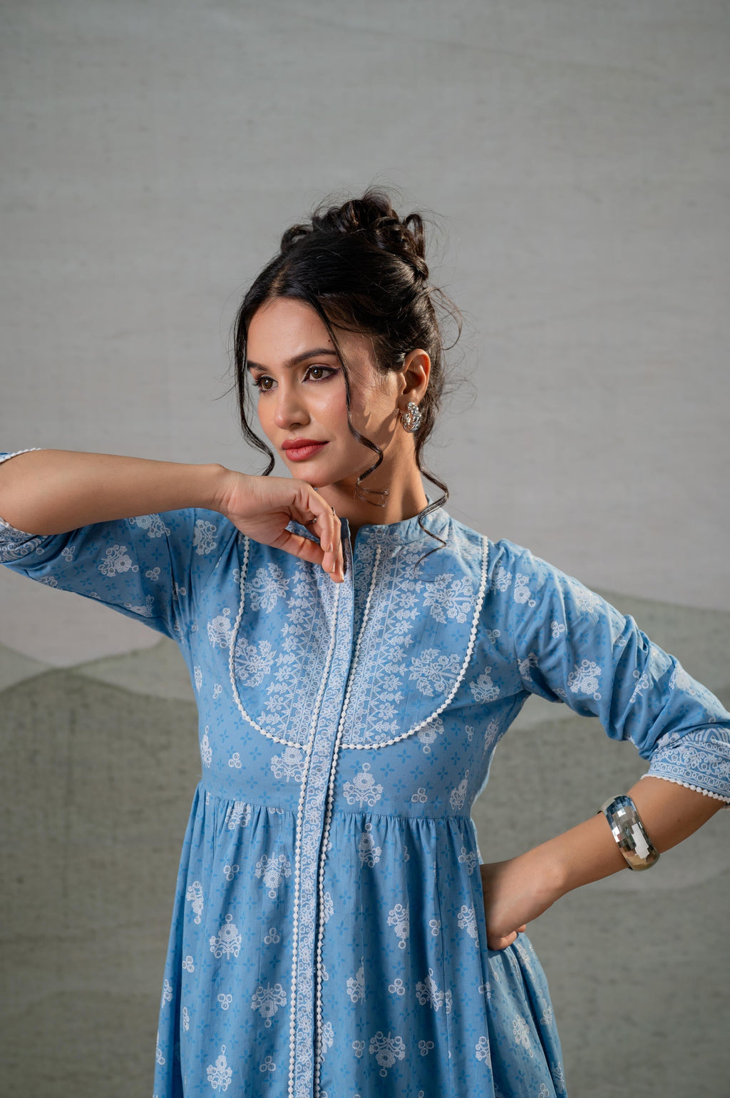 Juniper Neel Pushp Gathered Anarkali Dress | Grocsy