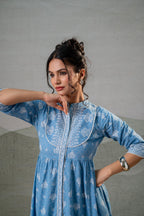 Juniper Neel Pushp Gathered Anarkali Dress | Grocsy
