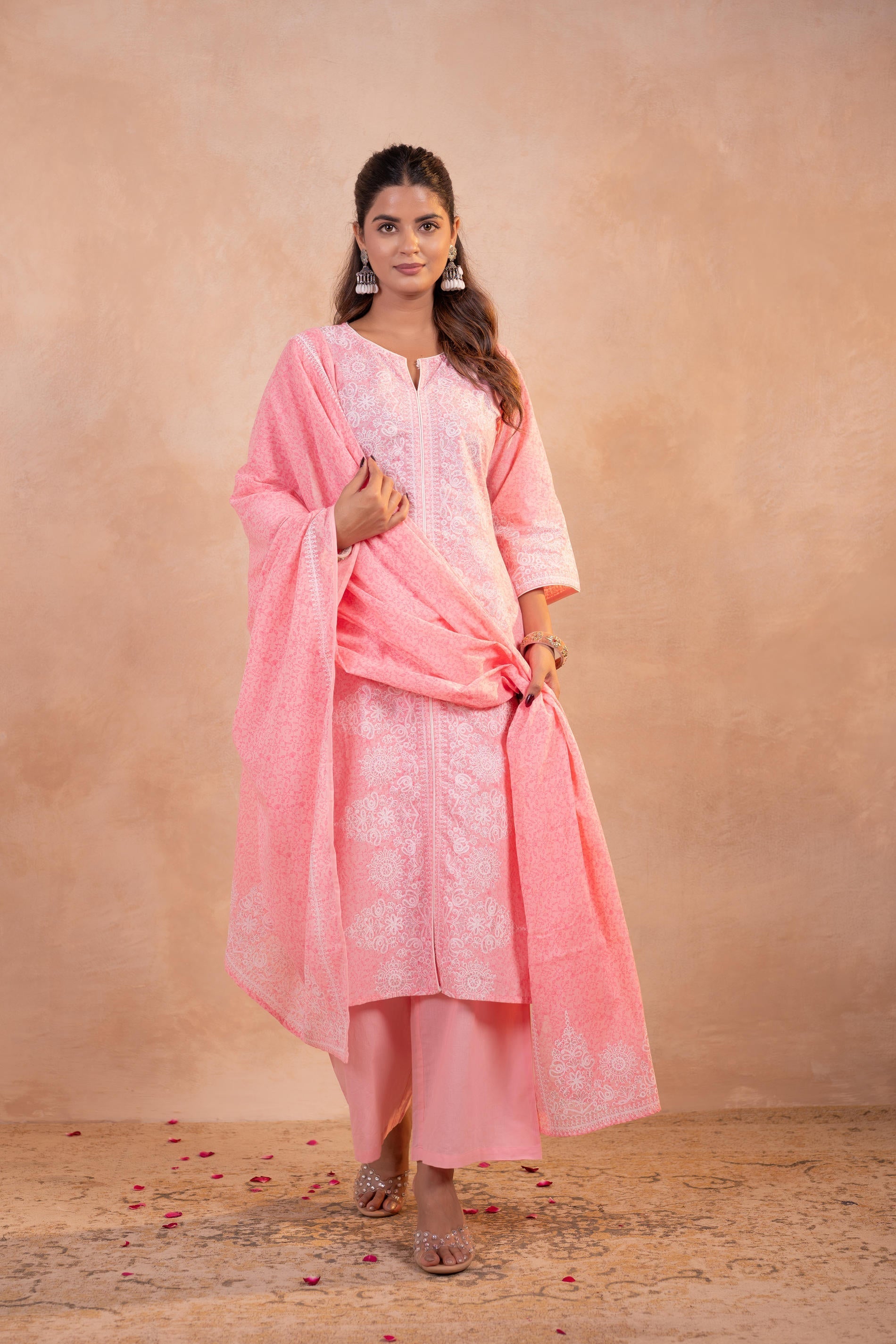 Juniper Blush Noor Printed Kurta Pant And Dupatta Set | Grocsy
