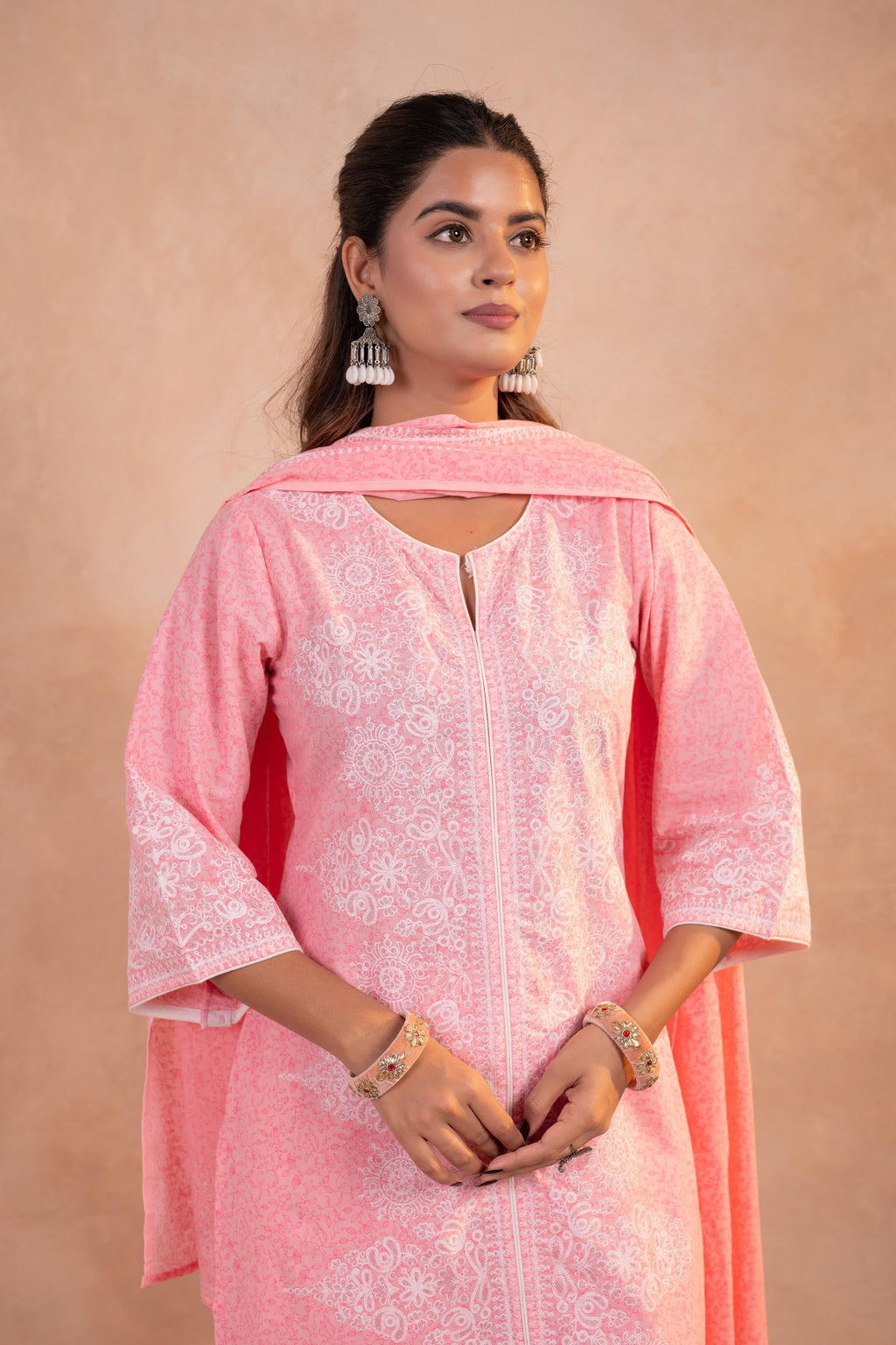 Juniper Blush Noor Printed Kurta Pant And Dupatta Set | Grocsy