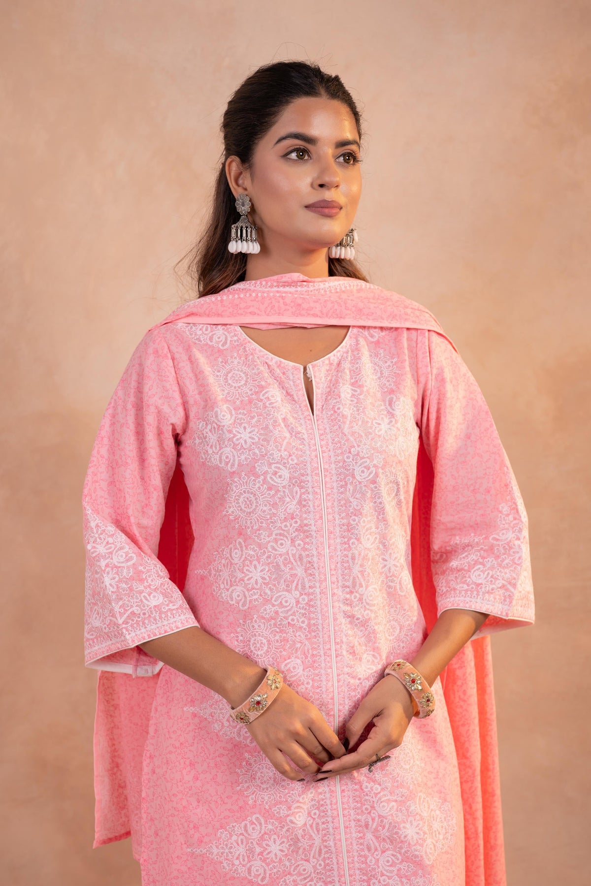 Juniper Blush Noor Printed Kurta Pant And Dupatta Set | Grocsy