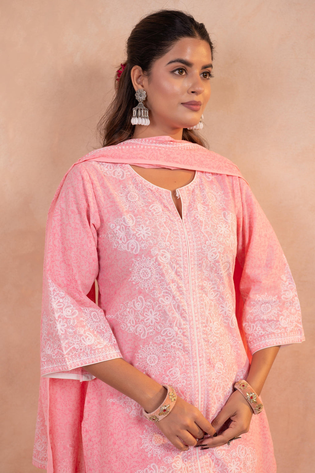 Juniper Blush Noor Printed Kurta Pant And Dupatta Set | Grocsy