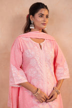 Juniper Blush Noor Printed Kurta Pant And Dupatta Set | Grocsy
