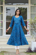 Juniper Blue Ethnic Motif Printed Viscose Kurta With Sequins | Grocsy