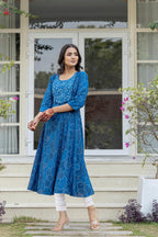 Juniper Blue Ethnic Motif Printed Viscose Kurta With Sequins | Grocsy