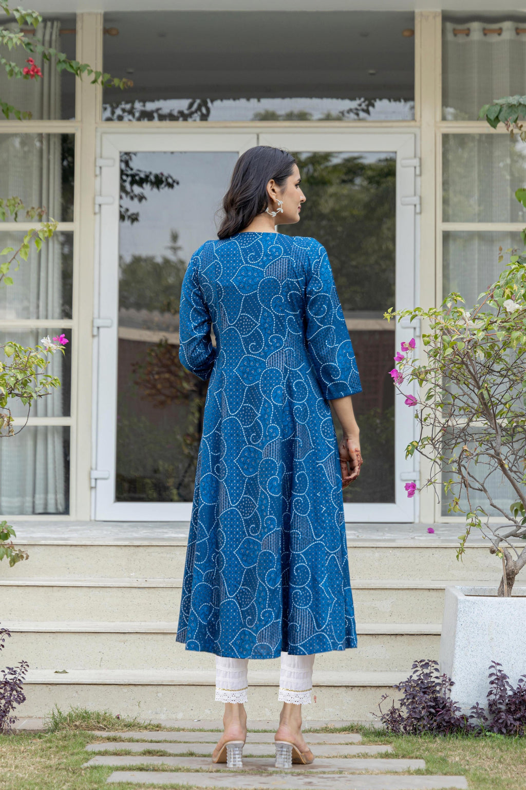 Juniper Blue Ethnic Motif Printed Viscose Kurta With Sequins | Grocsy
