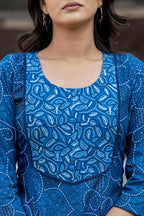 Juniper Blue Ethnic Motif Printed Viscose Kurta With Sequins | Grocsy