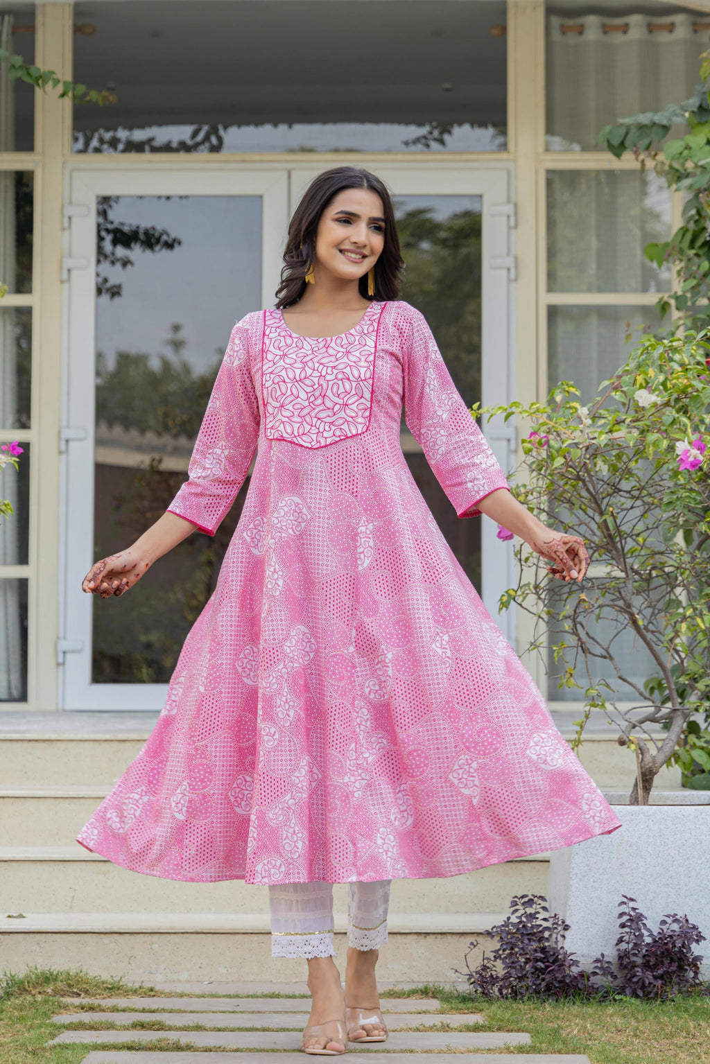 Juniper Pink Ethnic Motif Printed Viscose Kurta With Sequins | Grocsy