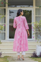 Juniper Pink Ethnic Motif Printed Viscose Kurta With Sequins | Grocsy