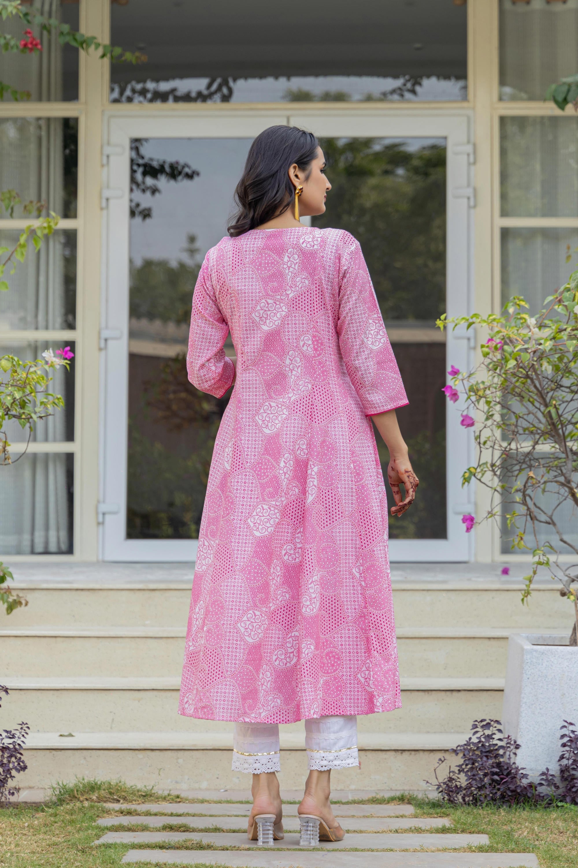 Juniper Pink Ethnic Motif Printed Viscose Kurta With Sequins | Grocsy