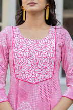 Juniper Pink Ethnic Motif Printed Viscose Kurta With Sequins | Grocsy