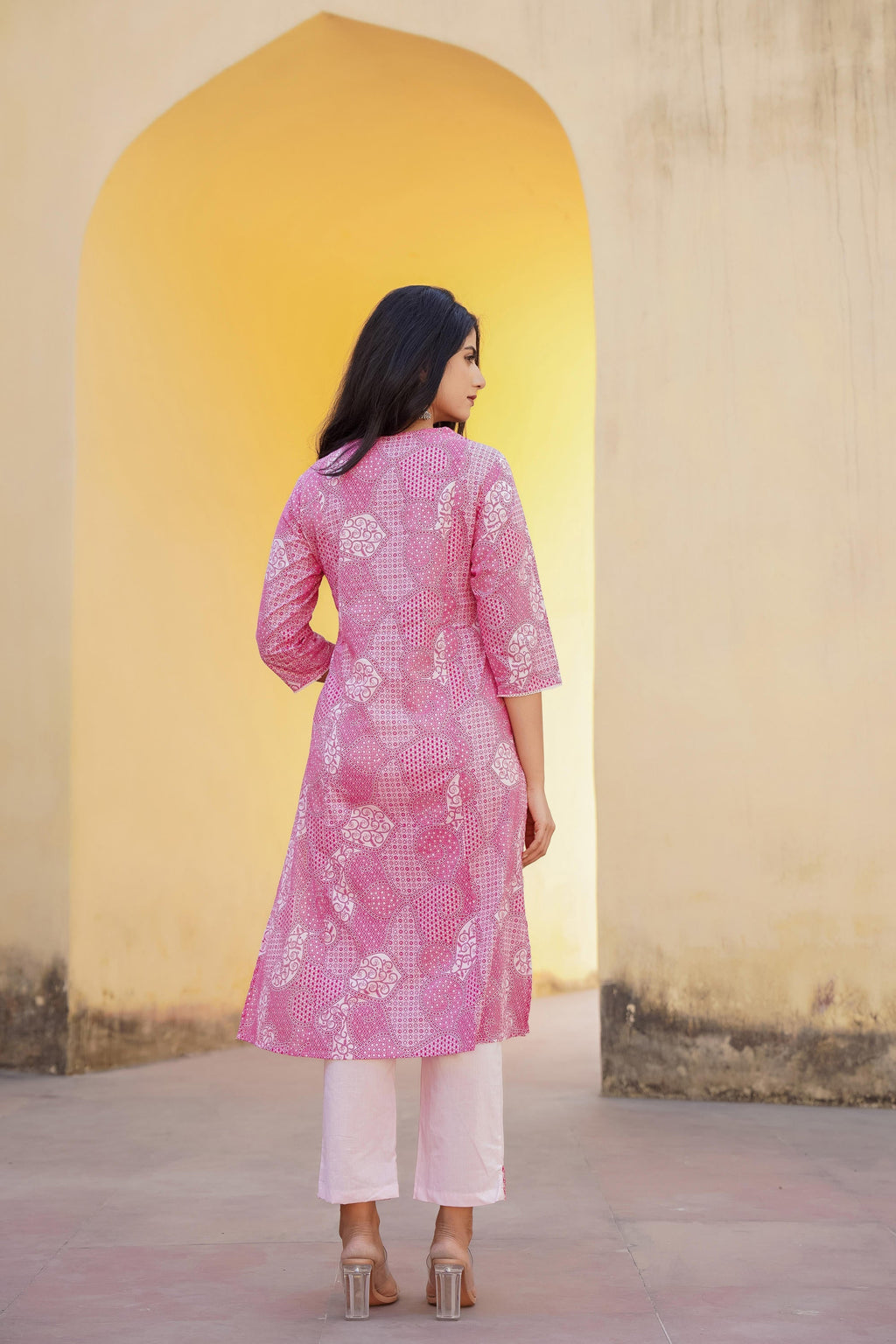 Juniper Light Pink Ethnic Motif Printed Kurta Pant And Dupatta Set With Mirror & Thread Work | Grocsy
