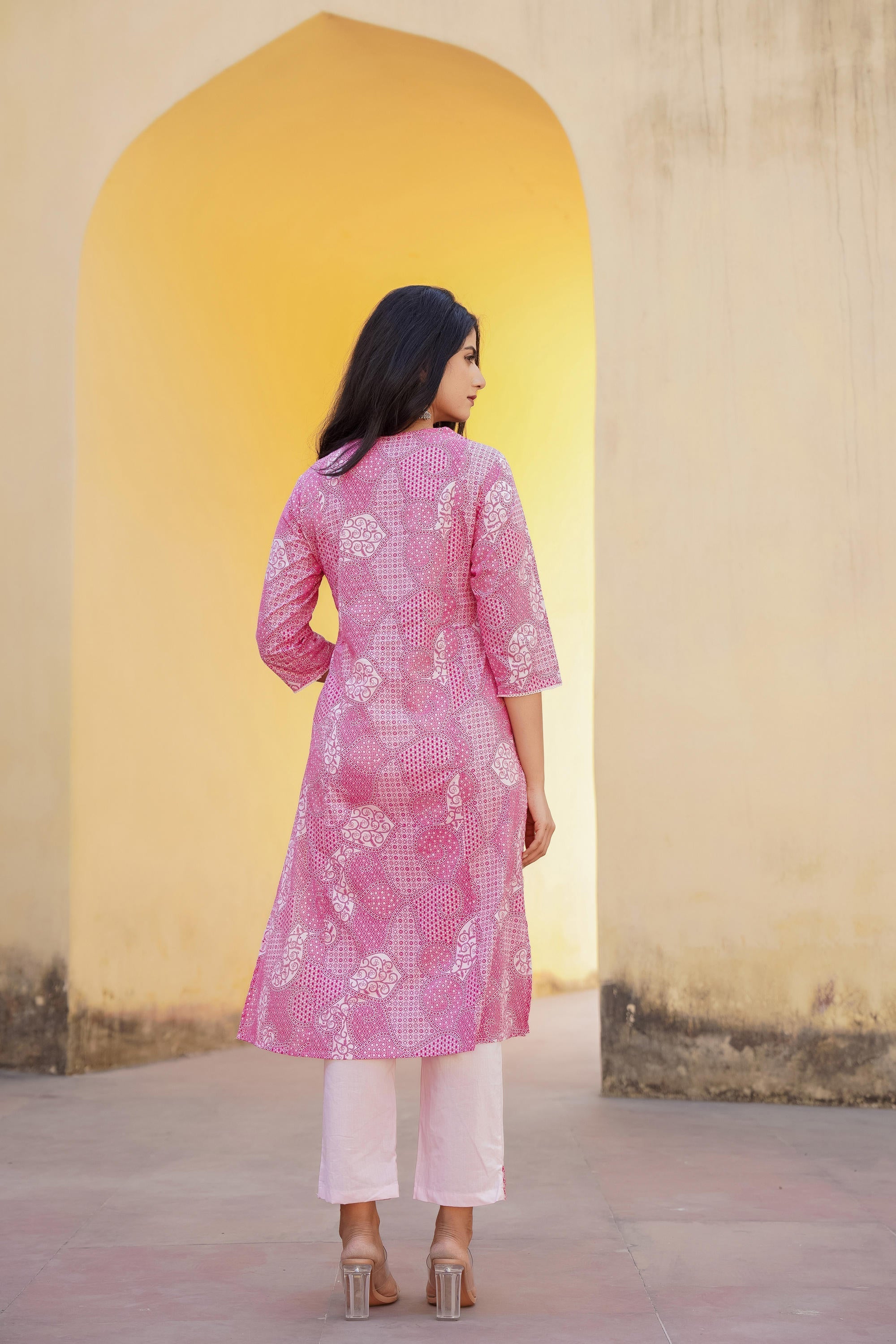 Juniper Light Pink Ethnic Motif Printed Kurta Pant And Dupatta Set With Mirror & Thread Work | Grocsy