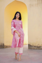 Juniper Light Pink Ethnic Motif Printed Kurta Pant And Dupatta Set With Mirror & Thread Work | Grocsy
