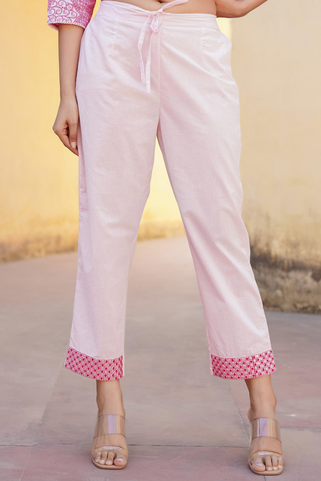 Juniper Light Pink Ethnic Motif Printed Kurta Pant And Dupatta Set With Mirror & Thread Work | Grocsy