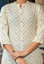 Juniper Women's Ivory Ethnic Motif Printed Viscose Kurta With Button Closure | Grocsy