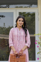 Juniper Pink Floral Printed Viscose Kurta With Buttons | Grocsy