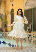 Juniper Ivory Ethnic Motif Printed Viscose Short Dress With Dori | Grocsy